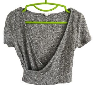 Garage Gray Short Sleeve Knit Wrap Top